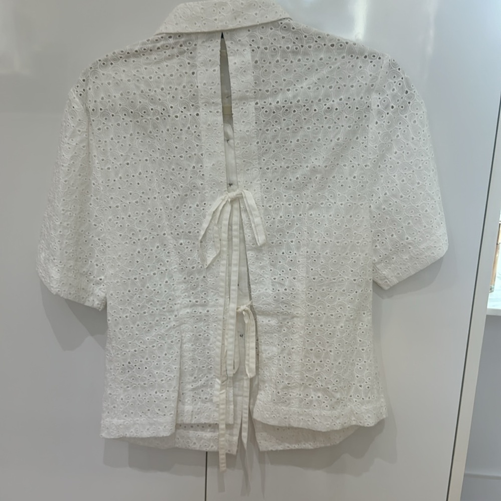 Rebecca Taylor Women's Lea Eyelet Short Sleeve Blouse Size 6 - Picture 9 of 10